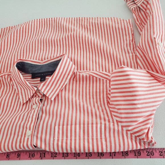Tommy Hilfiger Womens Red White Striped Popover Blouse Size M Collared Nautical - Picture 5 of 8